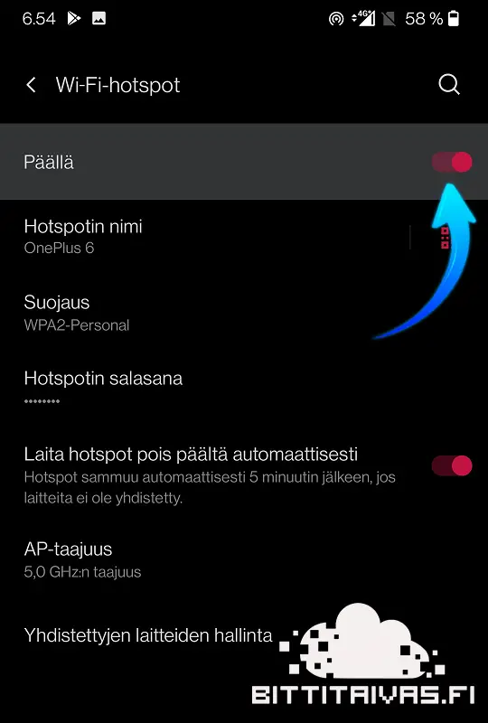 Android asetukset Wi-Fi Hotspot