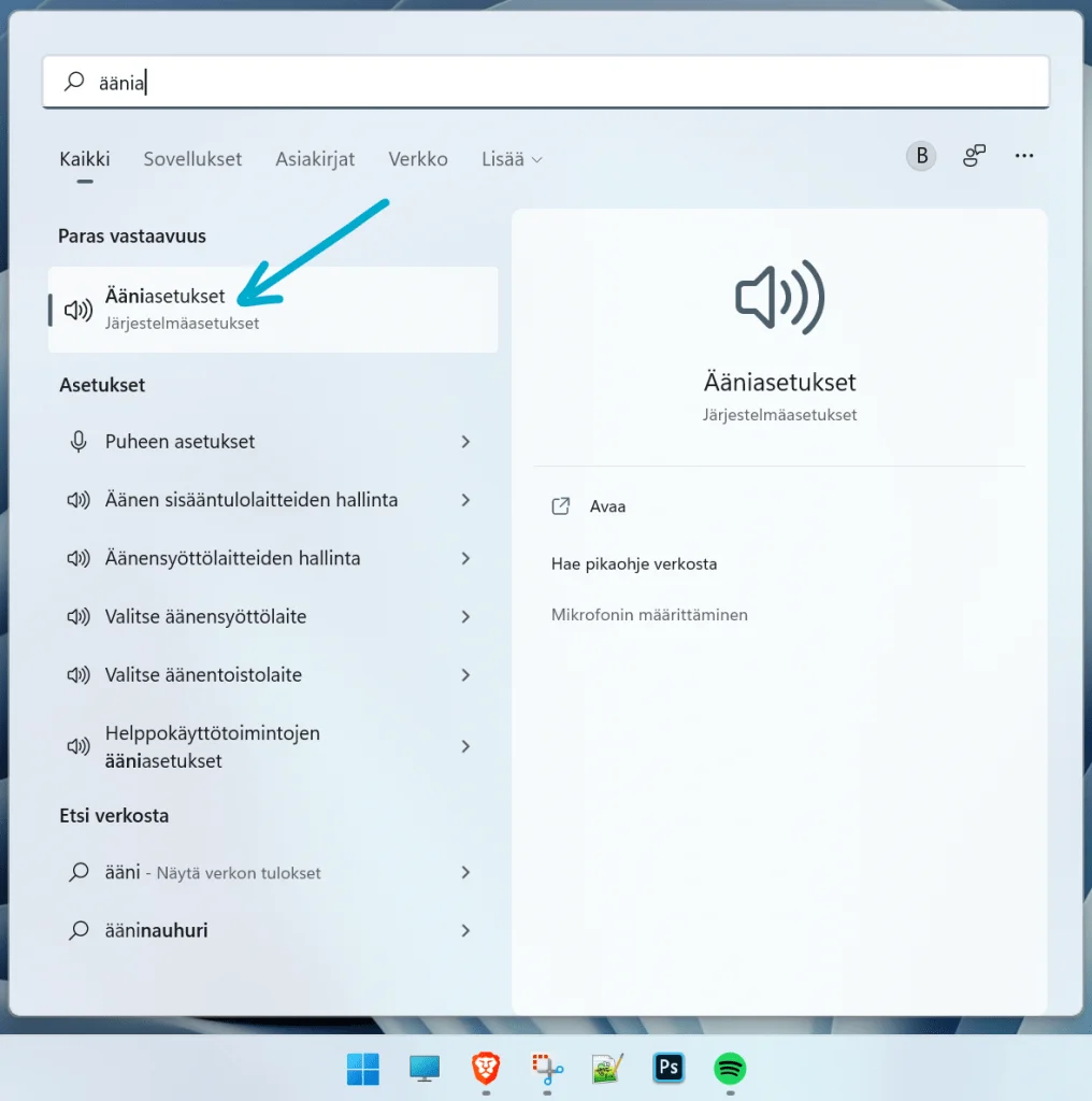Avaa Windowsin Ääniasetukset