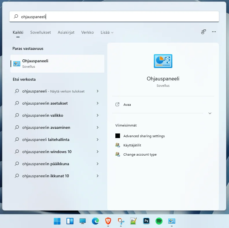Avaa Ohjauspaneeli Windows 11