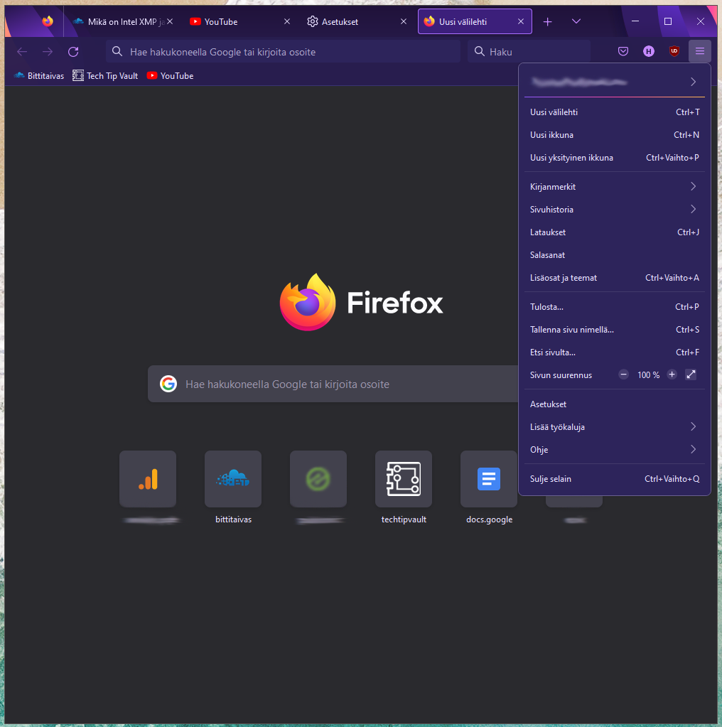Firefox verkkoselain käyttöliittymä