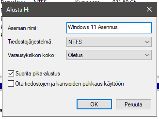 Formatoi USB Muistitikku Windows 11 NTFS