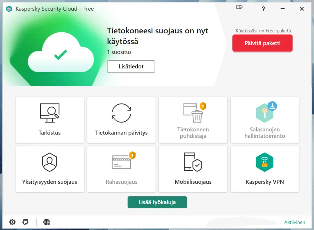 Kaspersky Security Cloud Käyttöliittymä