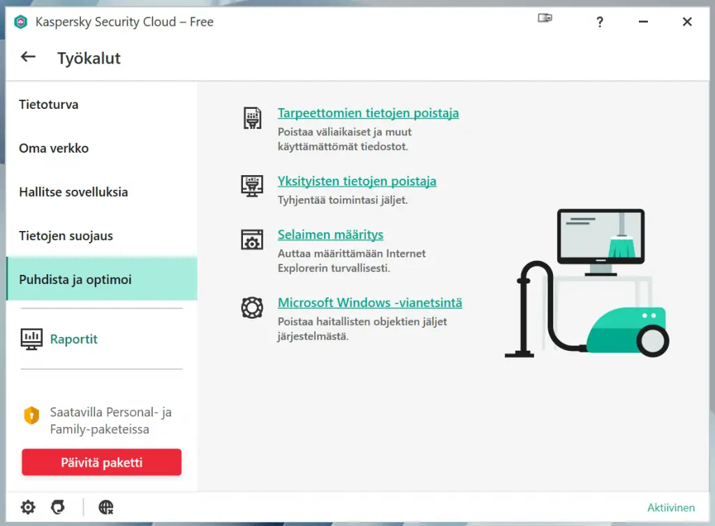 Kaspersky Security Cloud Virustentorjunta ominaisuuksia