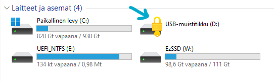 Lukittu USB muistitikku