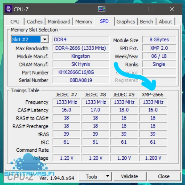 Muistin SDP ja XMP ajastustiedot
