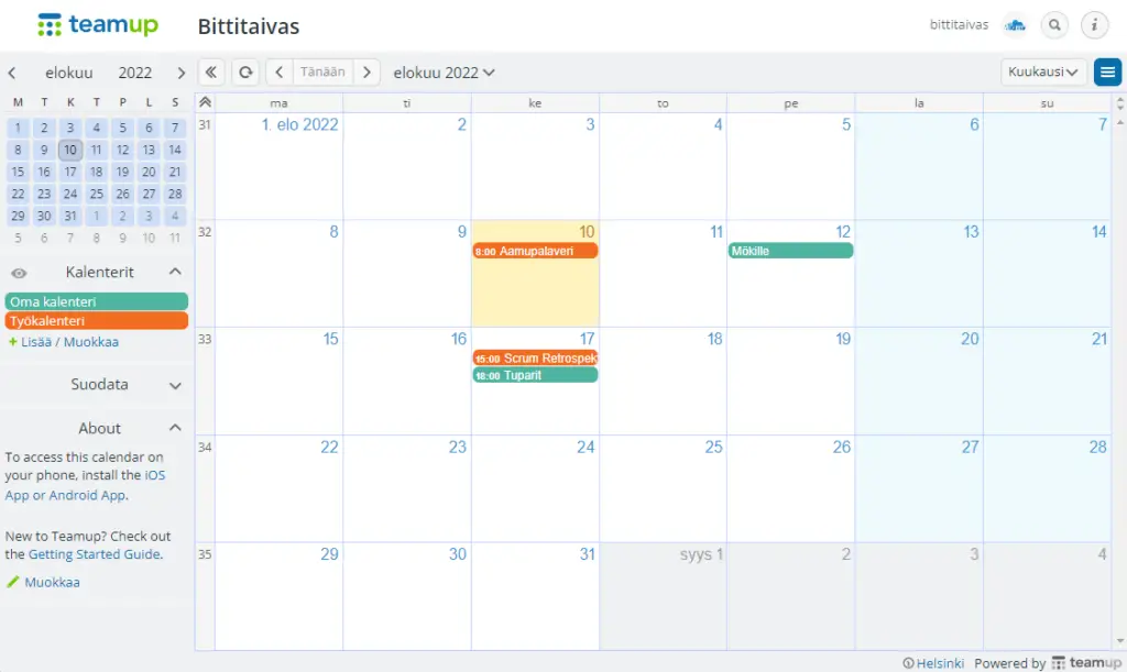 Teamup ilmainen kalenteri ohjelma