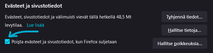 Tyhjennä evästeet Firefoxilla
