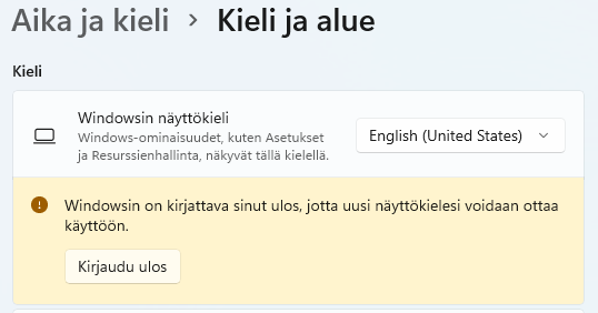 Vaihda kieli ja kirjaudu ulos