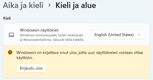 Vaihda kieli ja kirjaudu ulos