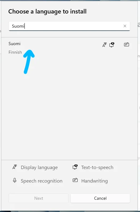 Valitse suomi asennettavaksi kieleksi