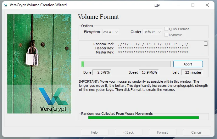 VeraCrypt Salaus Hidas Prosessi