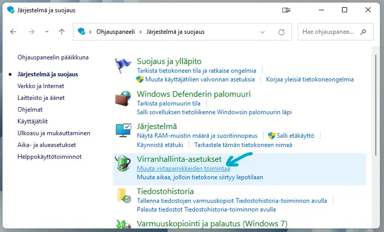 Windows 11 Virtahallinta-asetukset