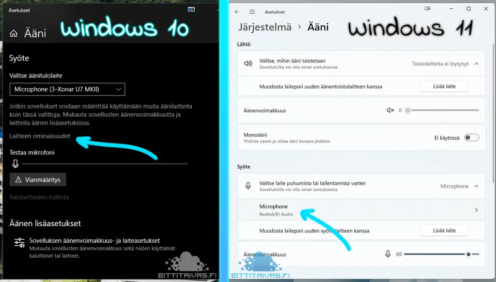 Windows Äänilaitteen Lisäasetusten valinta